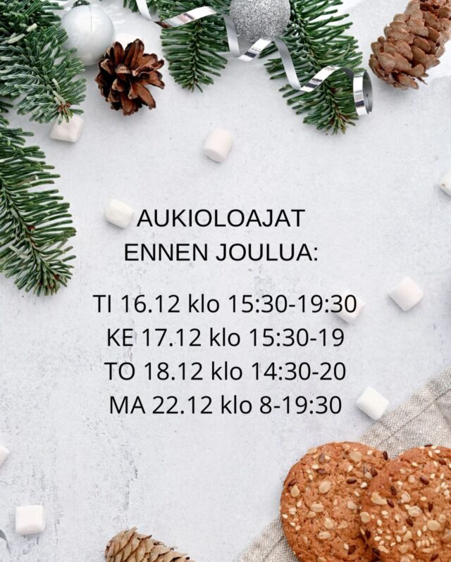 Aukioloajat ennen joulua 🎅🏼Jos haluat lahjaostoksille, mutta et pääse näinä aikoina, laita viestiä. 🤍Tervetuloa lahjaostoksille! 🎁